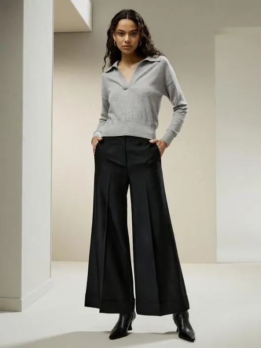 Wide Leg Silklined Wool Trousers Women Lilysilk Essentials