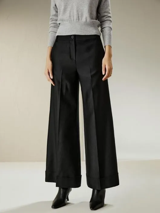Wide Leg Silklined Wool Trousers Women Lilysilk Essentials