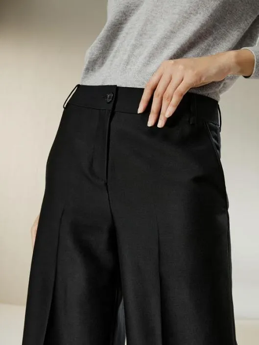Wide Leg Silklined Wool Trousers Women Lilysilk Essentials