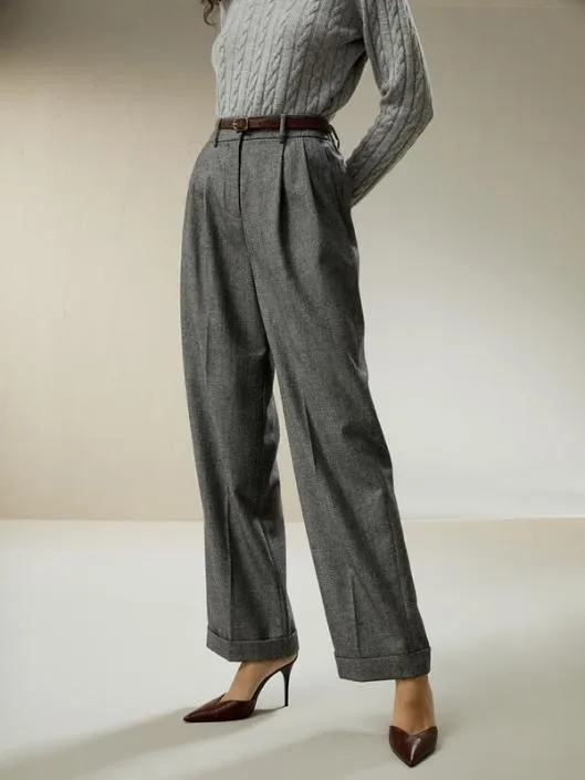Wide Leg Woolflannel Suit Trousers Women Lilysilk Essentials