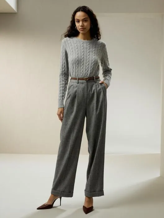 Wide Leg Woolflannel Suit Trousers Women Lilysilk Essentials