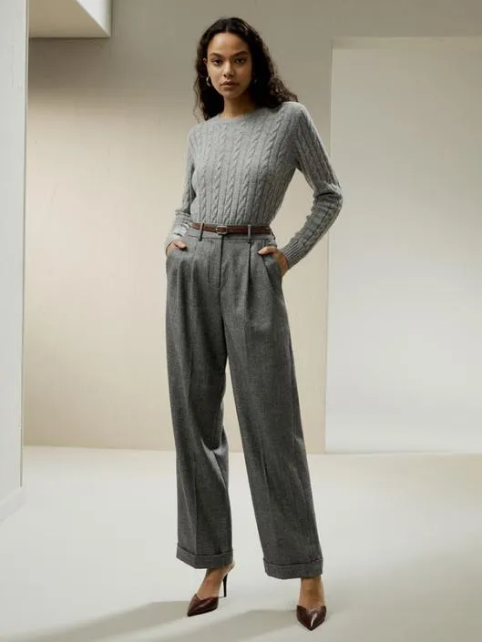 Wide Leg Woolflannel Suit Trousers Women Lilysilk Essentials