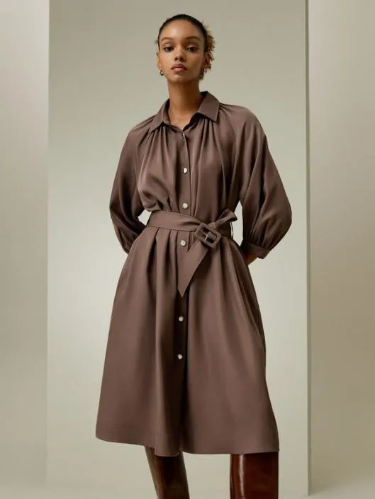 Windbreaker Silk Dress With Detachable Belt Women Jumpsuits Lilysilk Knitwear