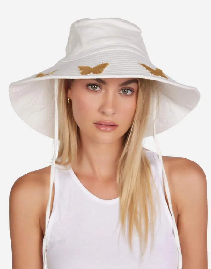 Women039s Adina Gold Butterfly Patches White Lauren Moshi Hats