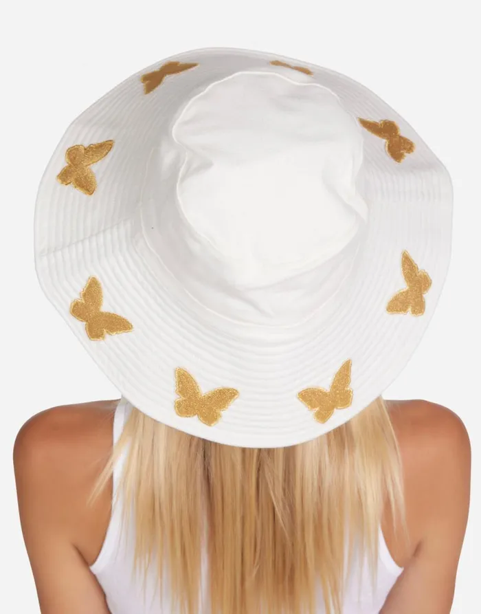 Women039s Adina Gold Butterfly Patches White Lauren Moshi Hats