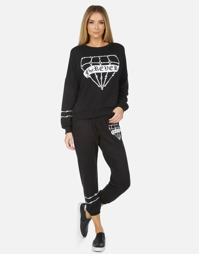 Women039s Alana Bone Diamond Black Lauren Moshi Crop Sweatpants