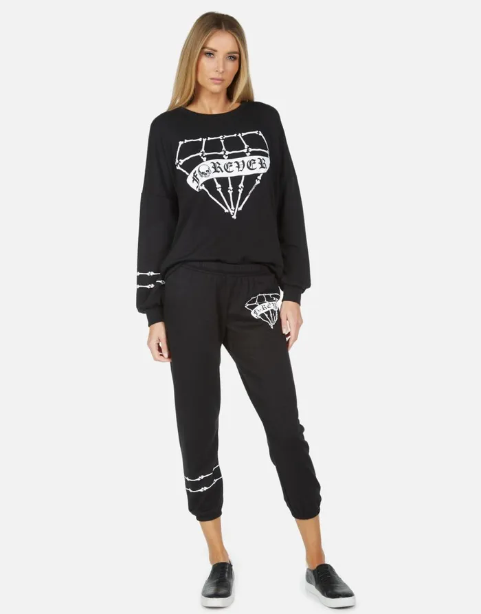 Women039s Alana Bone Diamond Black Lauren Moshi Crop Sweatpants