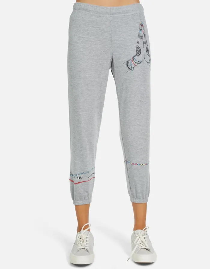 Women039s Alana Prayer Hands Heather Grey Lauren Moshi Crop Sweatpants