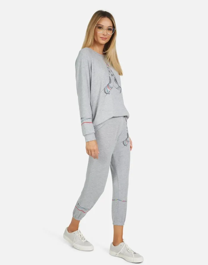 Women039s Alana Prayer Hands Heather Grey Lauren Moshi Crop Sweatpants