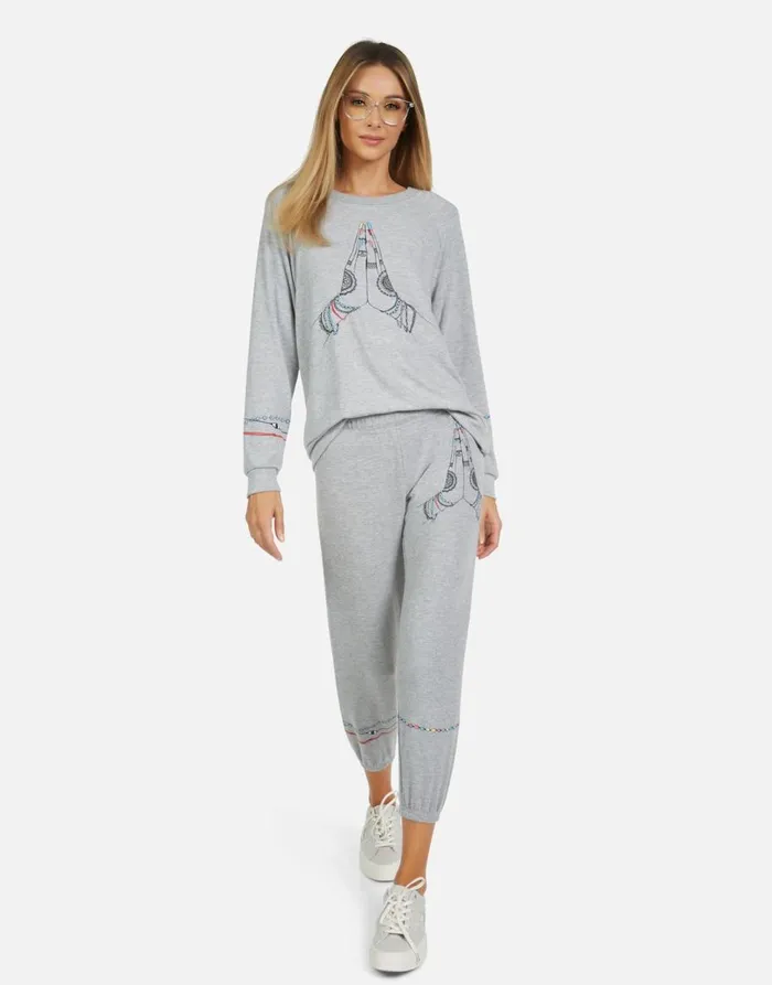 Women039s Alana Prayer Hands Heather Grey Lauren Moshi Crop Sweatpants