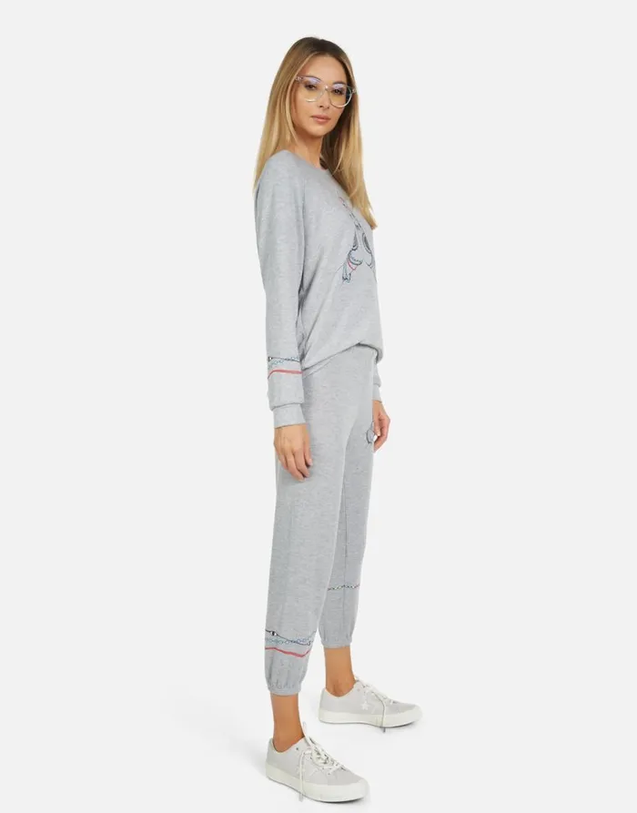 Women039s Alana Prayer Hands Heather Grey Lauren Moshi Crop Sweatpants
