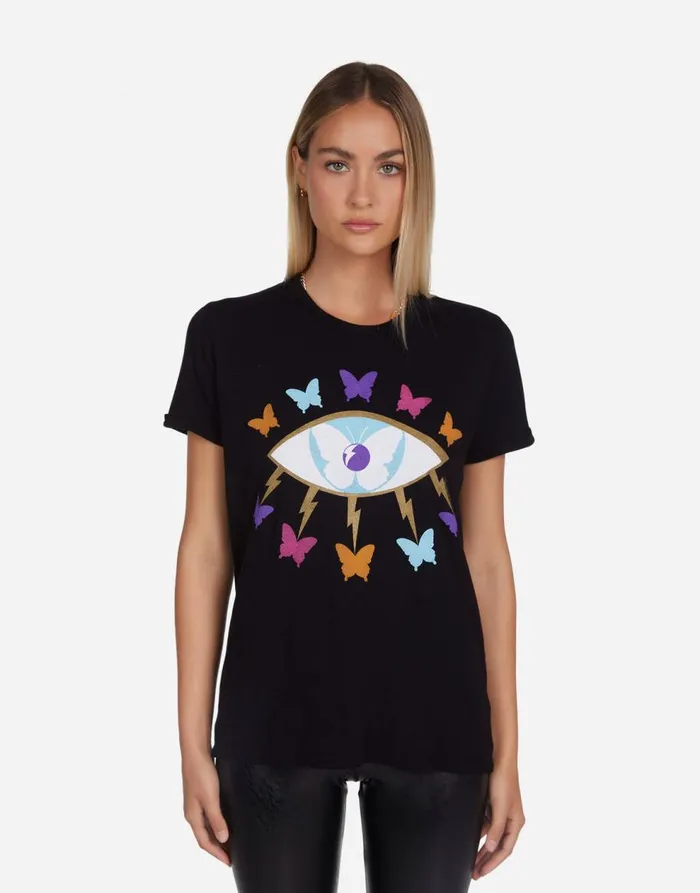 Women039s Edda Butterfly Eye Black Lauren Moshi Short Sleeve