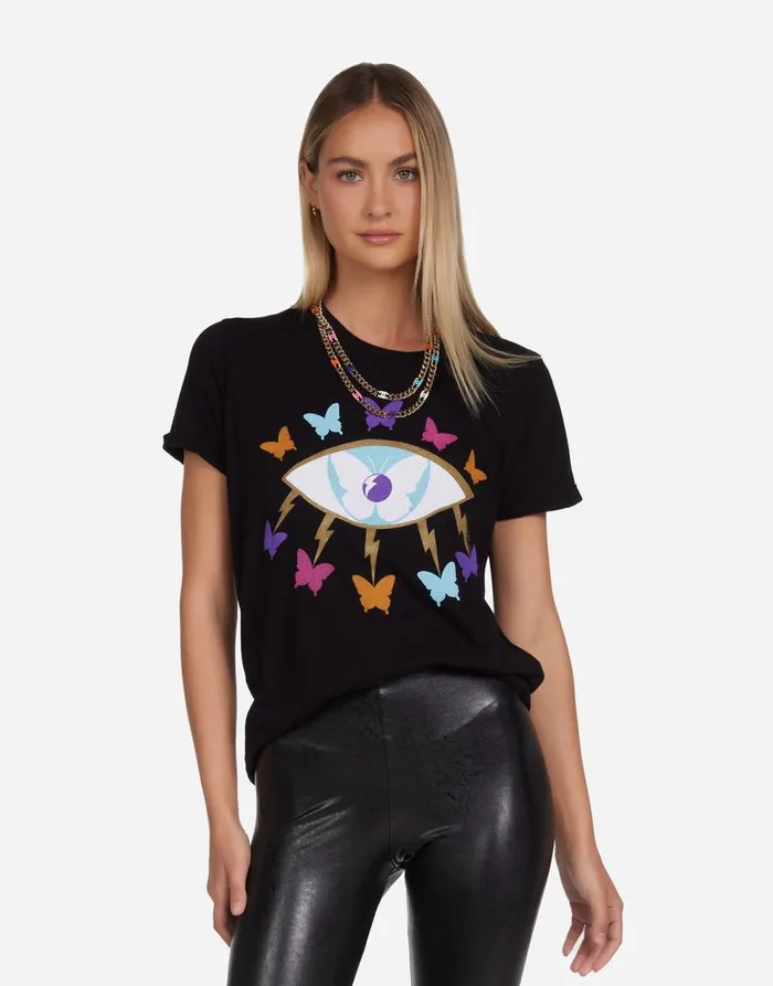 Women039s Edda Butterfly Eye Black Lauren Moshi Short Sleeve