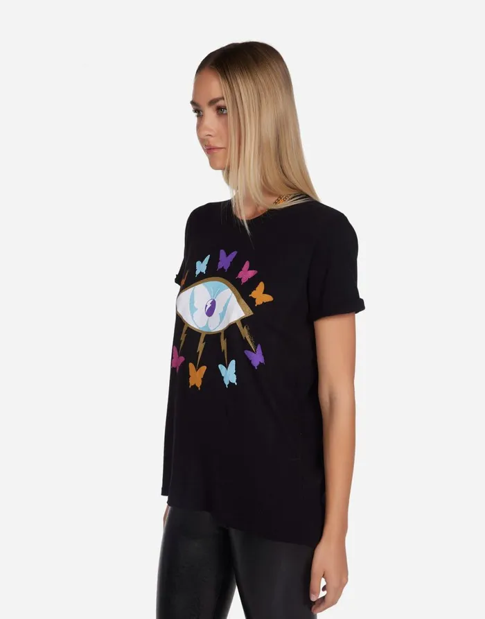 Women039s Edda Butterfly Eye Black Lauren Moshi Short Sleeve