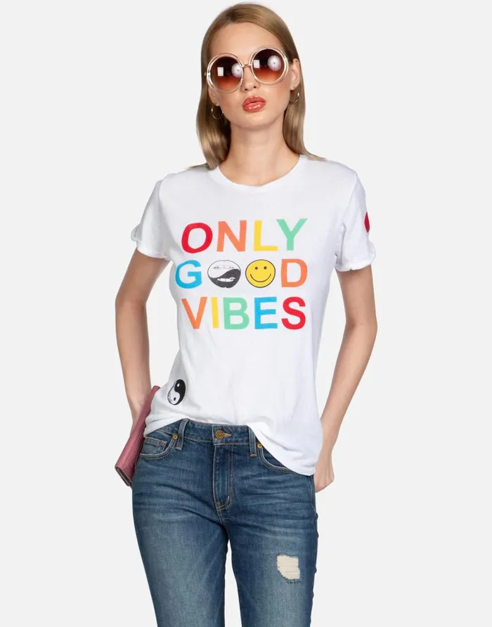 Women039s Edda Only Good Vibes White Lauren Moshi Short Sleeve