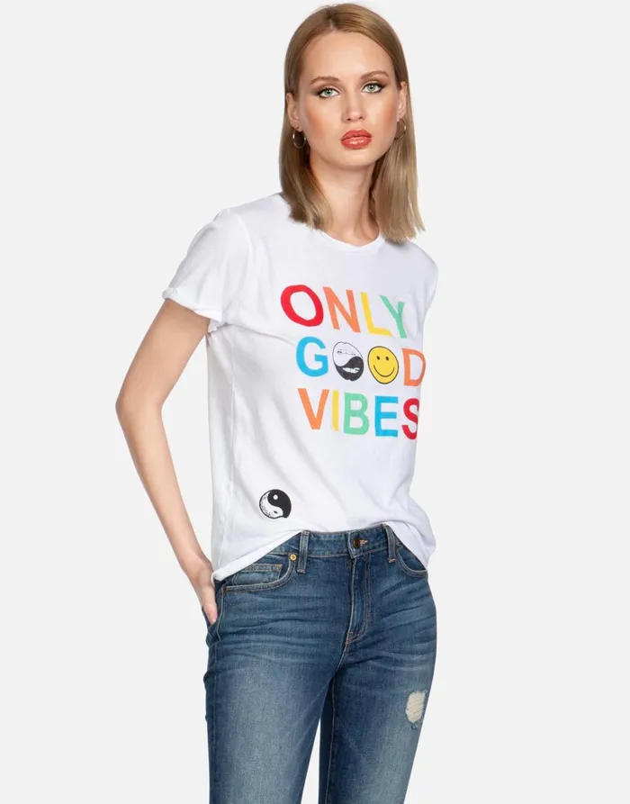 Women039s Edda Only Good Vibes White Lauren Moshi Short Sleeve