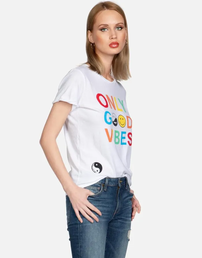 Women039s Edda Only Good Vibes White Lauren Moshi Short Sleeve