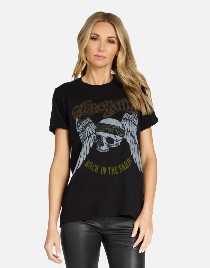 Women039s Edda X Aerosmith Skull Black Lauren Moshi Short Sleeve