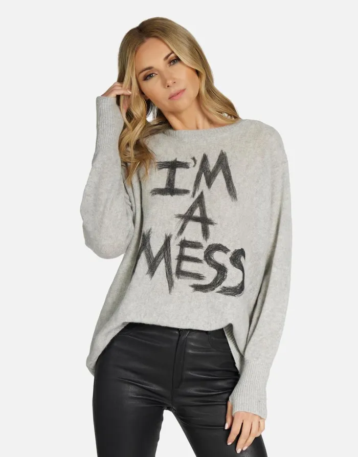 Women039s Hollis I039m A Mess Heather Grey Lauren Moshi Long Sleeve