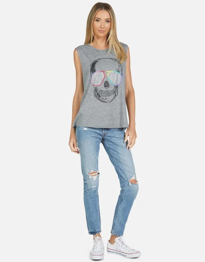 Women039s Kel Cool Skull Heather Grey Lauren Moshi Tanks