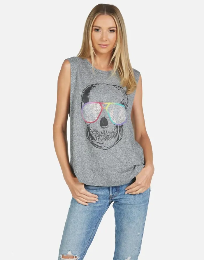 Women039s Kel Cool Skull Heather Grey Lauren Moshi Tanks