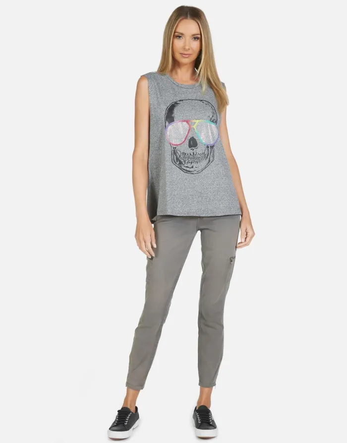 Women039s Kel Cool Skull Heather Grey Lauren Moshi Tanks