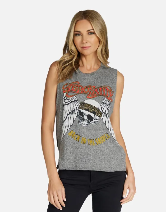 Women039s Kinzington Aerosmith Skull Heather Grey Lauren Moshi Tanks