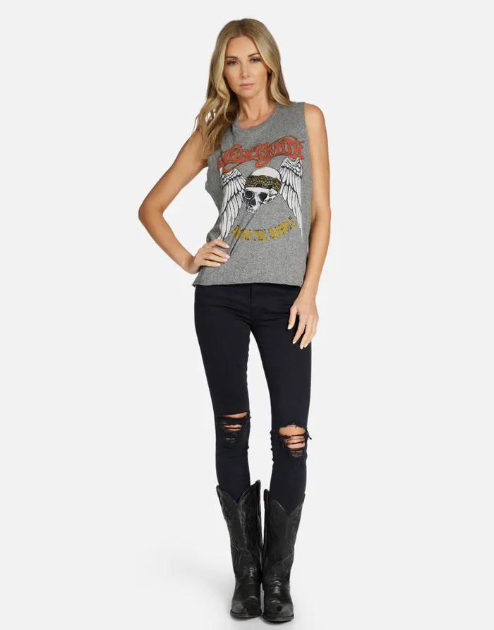 Women039s Kinzington Aerosmith Skull Heather Grey Lauren Moshi Tanks