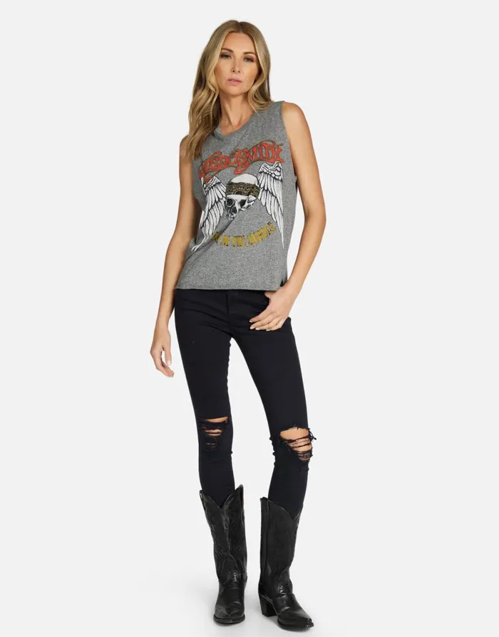 Women039s Kinzington Aerosmith Skull Heather Grey Lauren Moshi Tanks