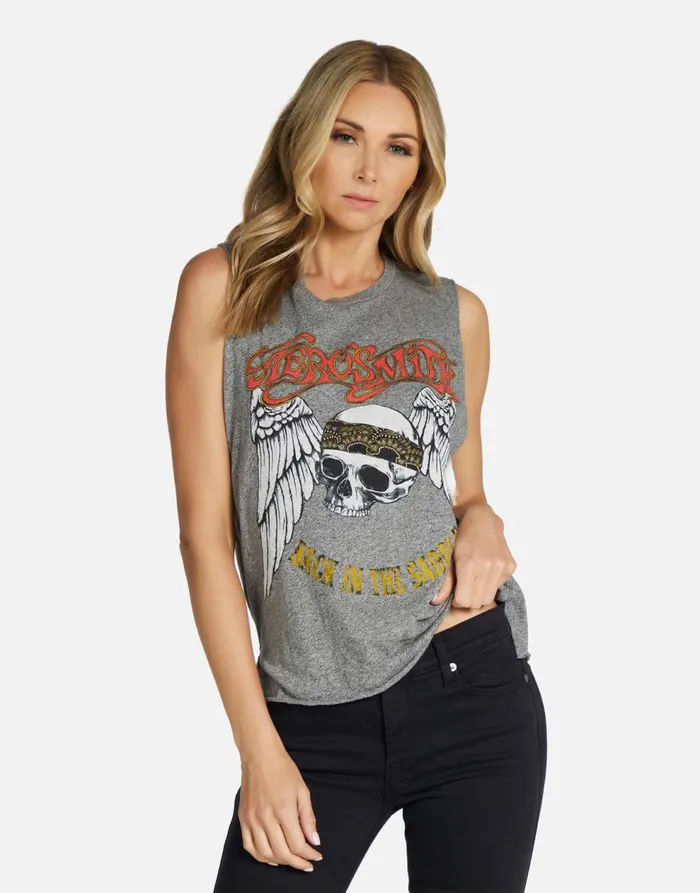 Women039s Kinzington Aerosmith Skull Heather Grey Lauren Moshi Tanks