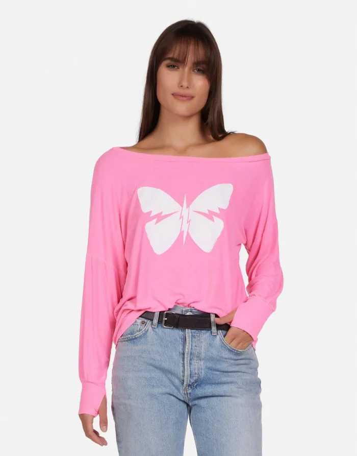 Women039s Krista X Lightning Butterfly Neon Pink Lauren Moshi Long Sleeve