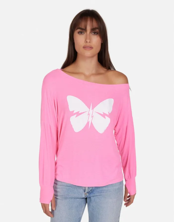 Women039s Krista X Lightning Butterfly Neon Pink Lauren Moshi Long Sleeve