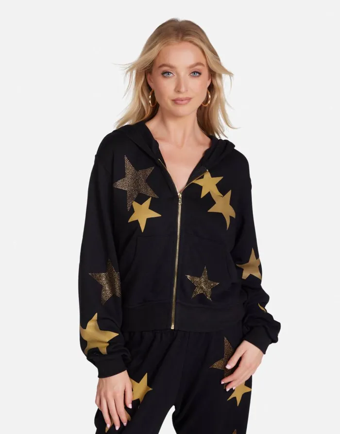 Women039s Lachelle Gold Crystal Multi Stars Black Lauren Moshi Hoodies