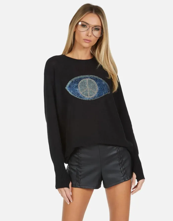 Women039s Ladona X Crystal Peace Evil Eye Black Lauren Moshi Sweaters and Knits