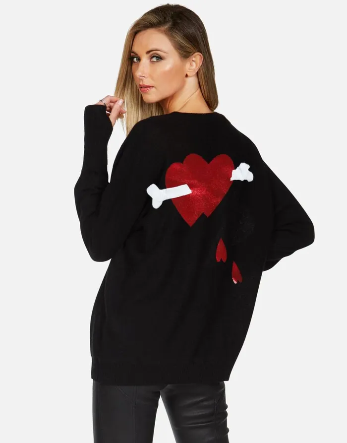 Women039s Ladona X Dripping Bone Hearts Black Lauren Moshi Sweaters and Knits