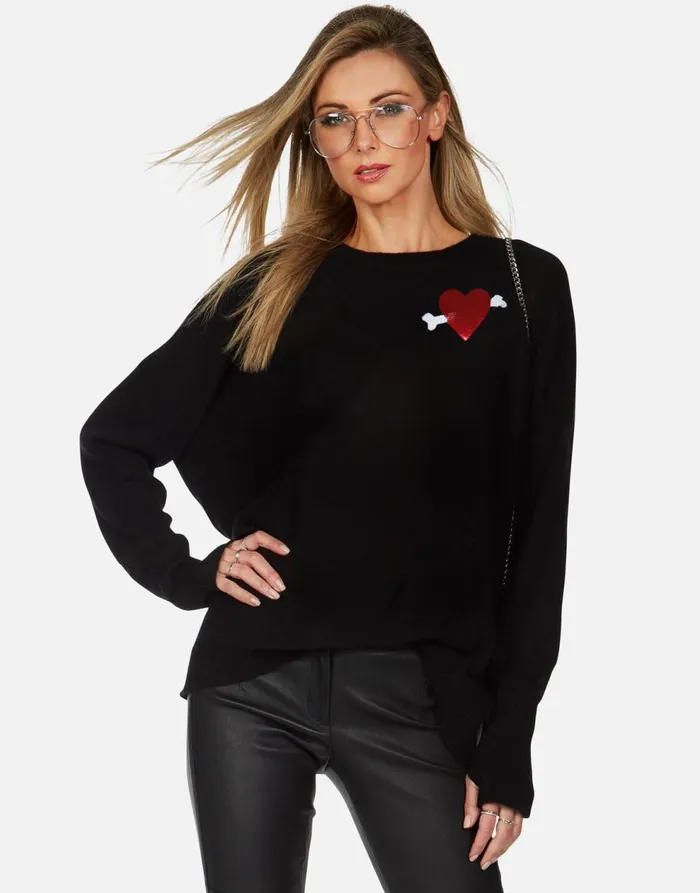 Women039s Ladona X Dripping Bone Hearts Black Lauren Moshi Sweaters and Knits
