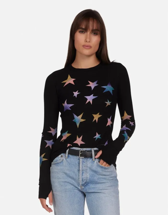 Women039s McKinley Rainbow Stars Black Lauren Moshi Long Sleeve