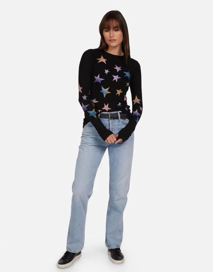 Women039s McKinley Rainbow Stars Black Lauren Moshi Long Sleeve