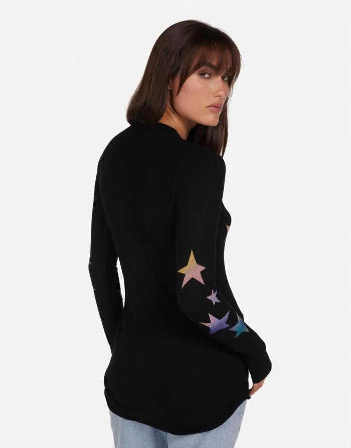 Women039s McKinley Rainbow Stars Black Lauren Moshi Long Sleeve
