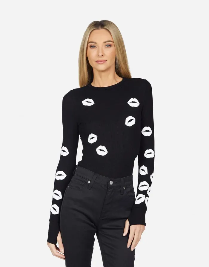 Women039s McKinley Scattered Lip Black Lauren Moshi Long Sleeve