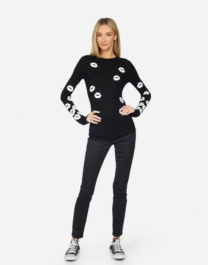 Women039s McKinley Scattered Lip Black Lauren Moshi Long Sleeve