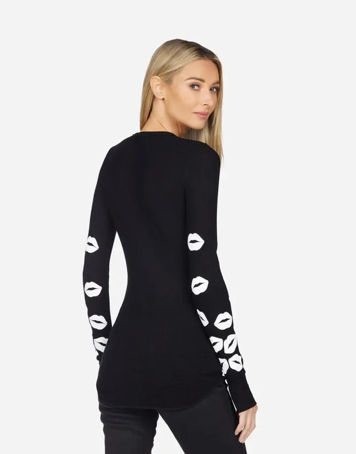 Women039s McKinley Scattered Lip Black Lauren Moshi Long Sleeve