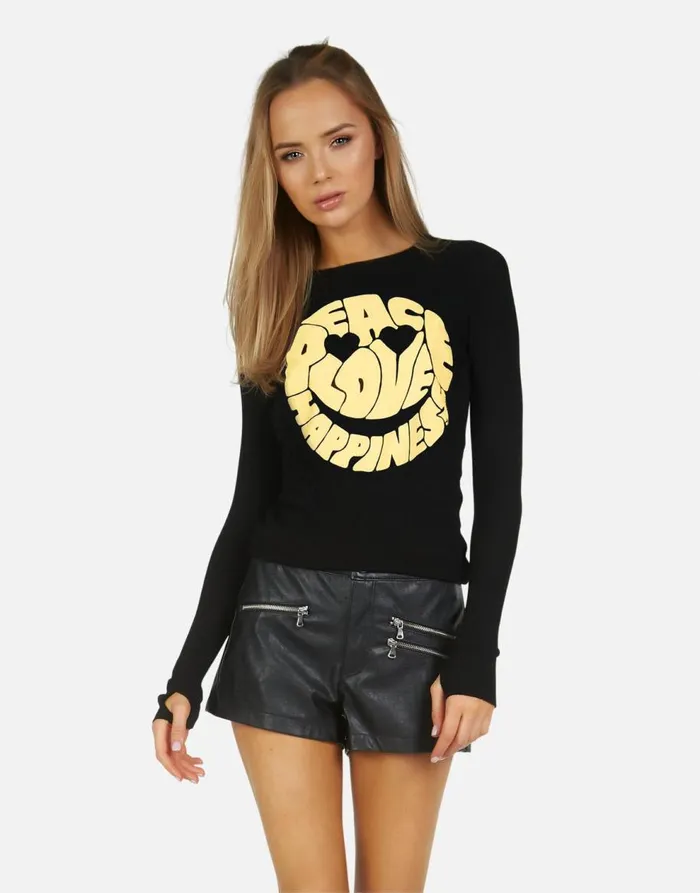 Women039s McKinley X Text Happy Face Black Lauren Moshi Long Sleeve