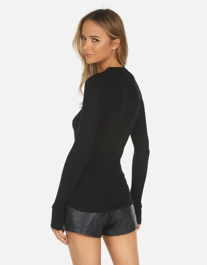 Women039s McKinley X Text Happy Face Black Lauren Moshi Long Sleeve
