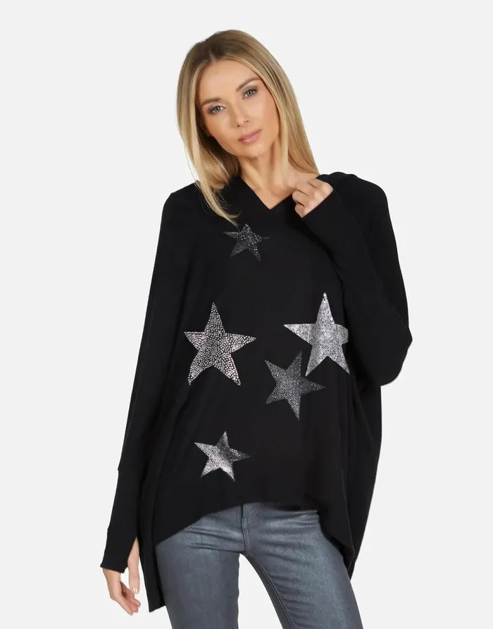 Women039sMen039s Wilma X Crystal Multi Stars Black Lauren Moshi Hoodies