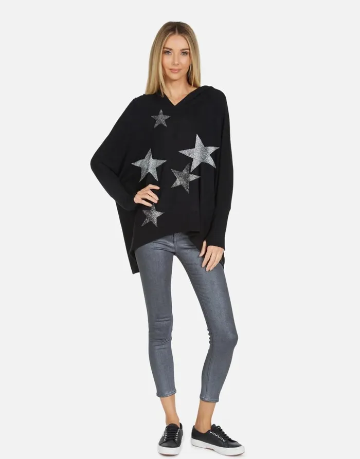 Women039sMen039s Wilma X Crystal Multi Stars Black Lauren Moshi Hoodies