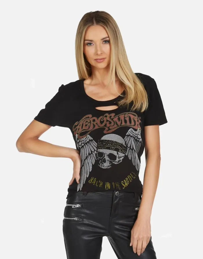 Women039s Myra X Aerosmith Skull Black Lauren Moshi Short Sleeve