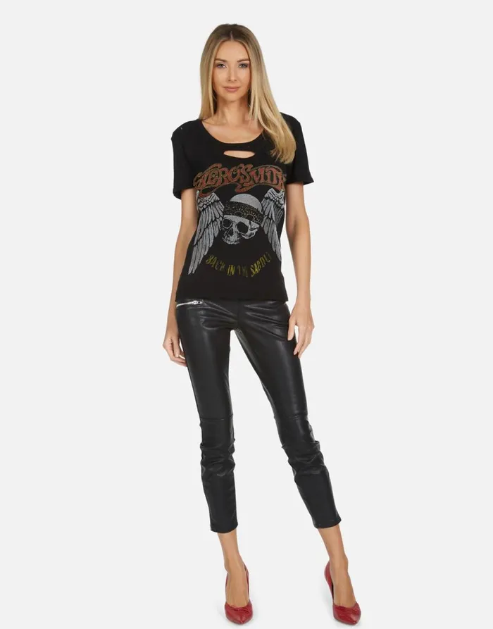 Women039s Myra X Aerosmith Skull Black Lauren Moshi Short Sleeve