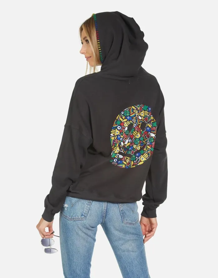 Women039s Raya Lucky Happy Face Onyx Lauren Moshi Hoodies