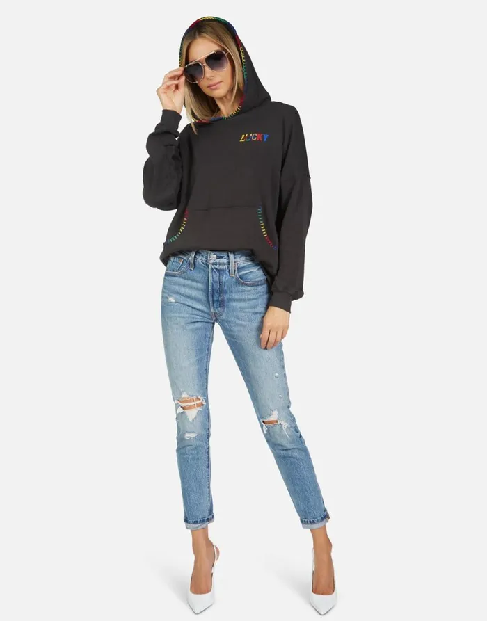 Women039s Raya Lucky Happy Face Onyx Lauren Moshi Hoodies